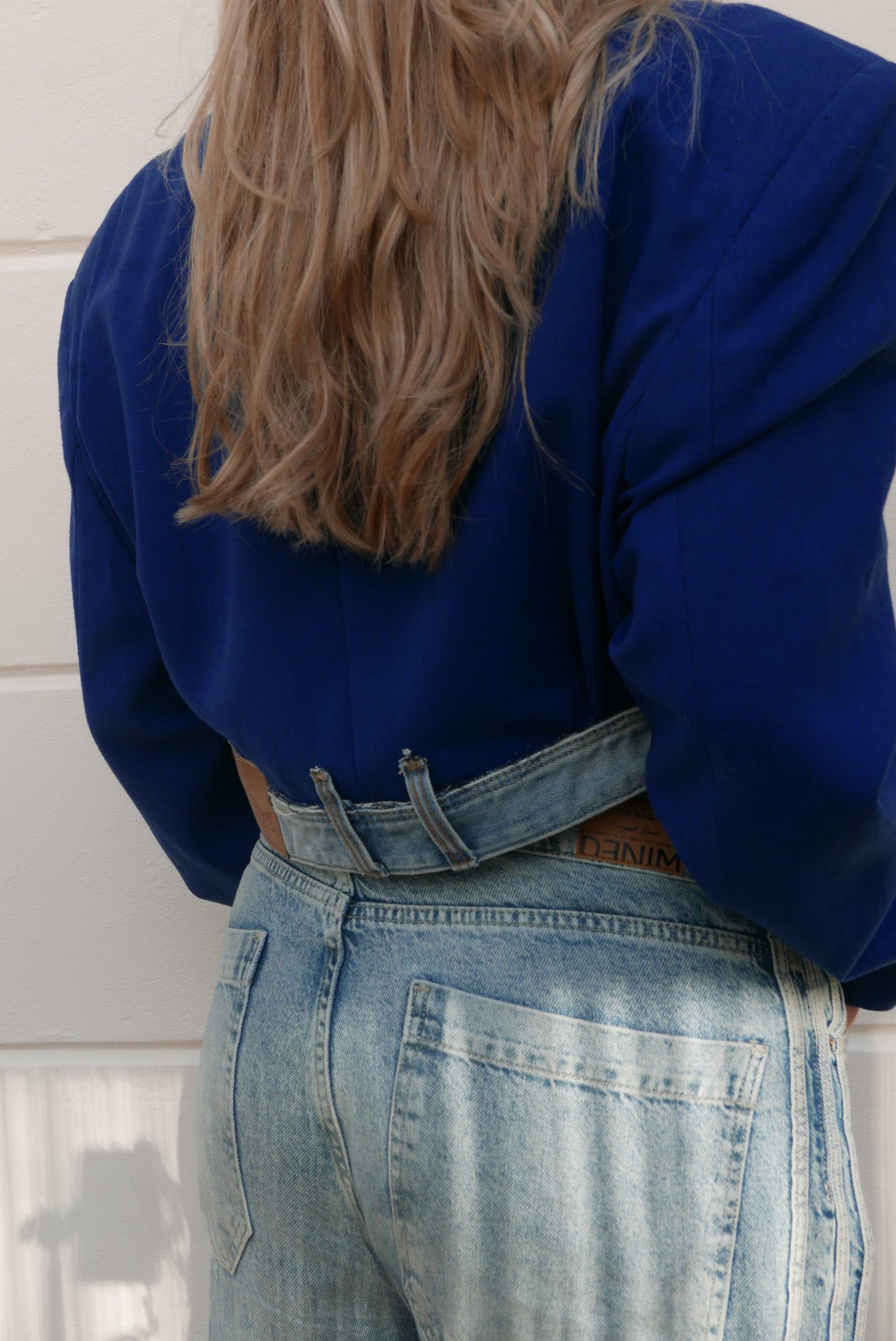 cropped blazer denim belt