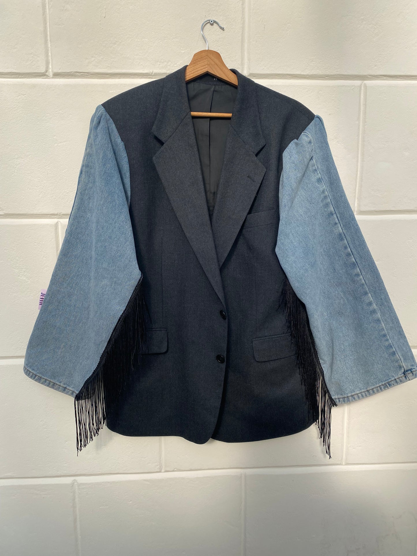 DENIM BLAZER MET FRANJE
