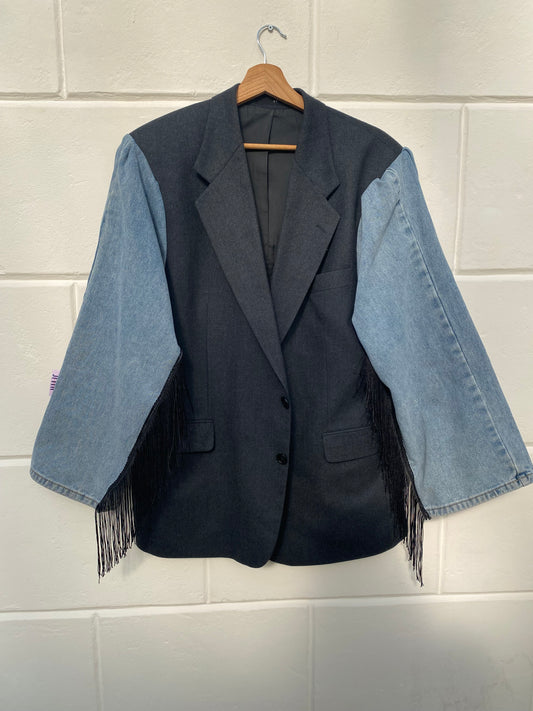DENIM BLAZER MET FRANJE