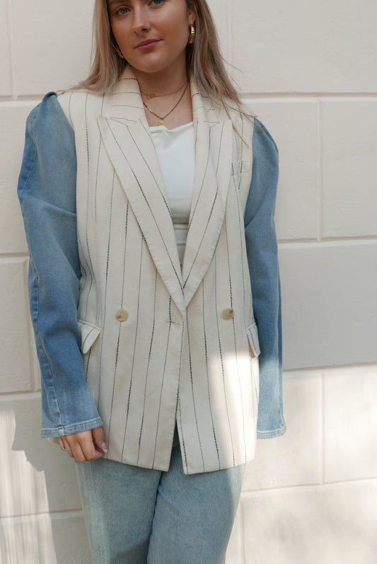 white denim blazer