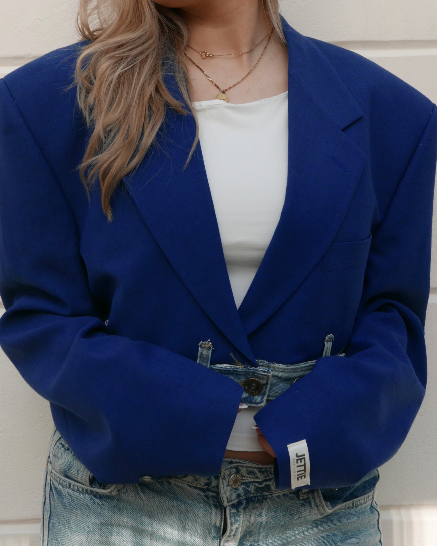 cropped blazer denim belt